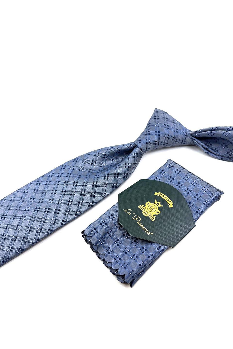 Gri Kare Desen Mendilli Klasik Kravat KK11387