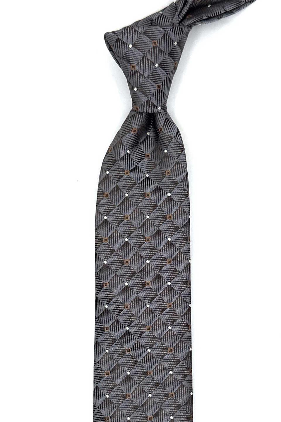 Gri Kare Desen Slim Kravat SK7991