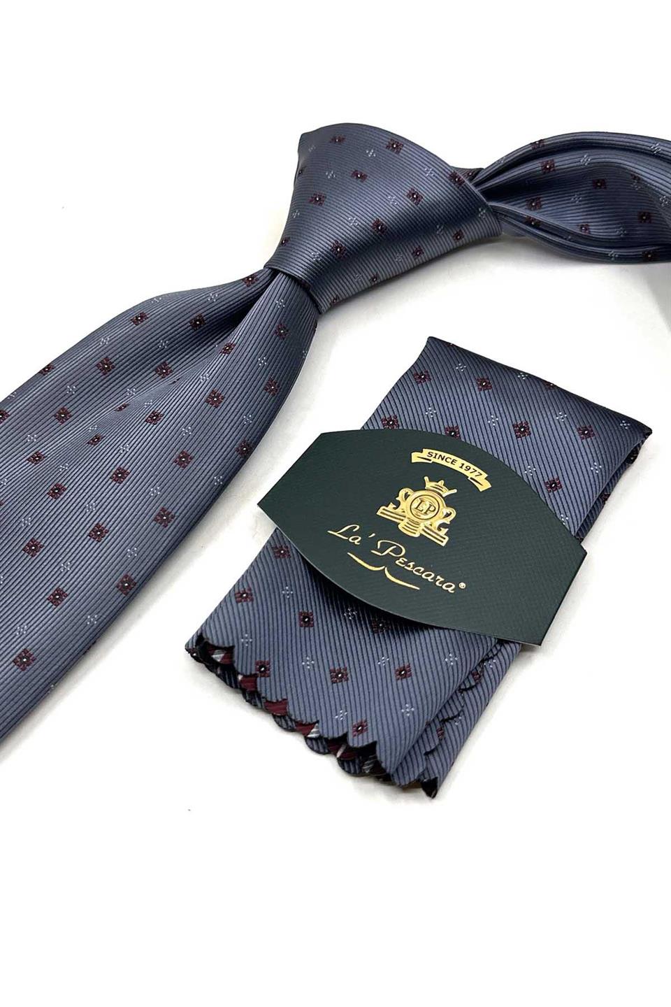 Gri Küçük Desen Mendilli Klasik Kravat KK13490