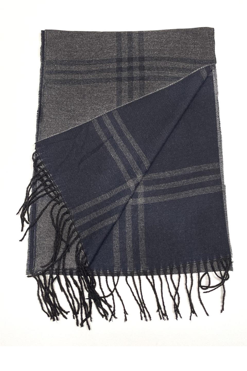 Gri - Lacivert Çift Taraflı Erkek Kaşkol K370