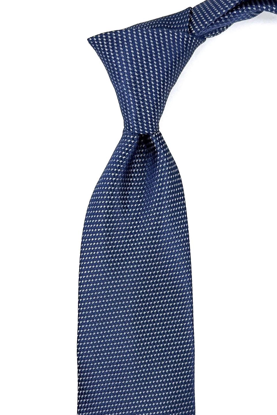 Gri - Lacivert Nokta Desen Mendilli Klasik Kravat KK11148