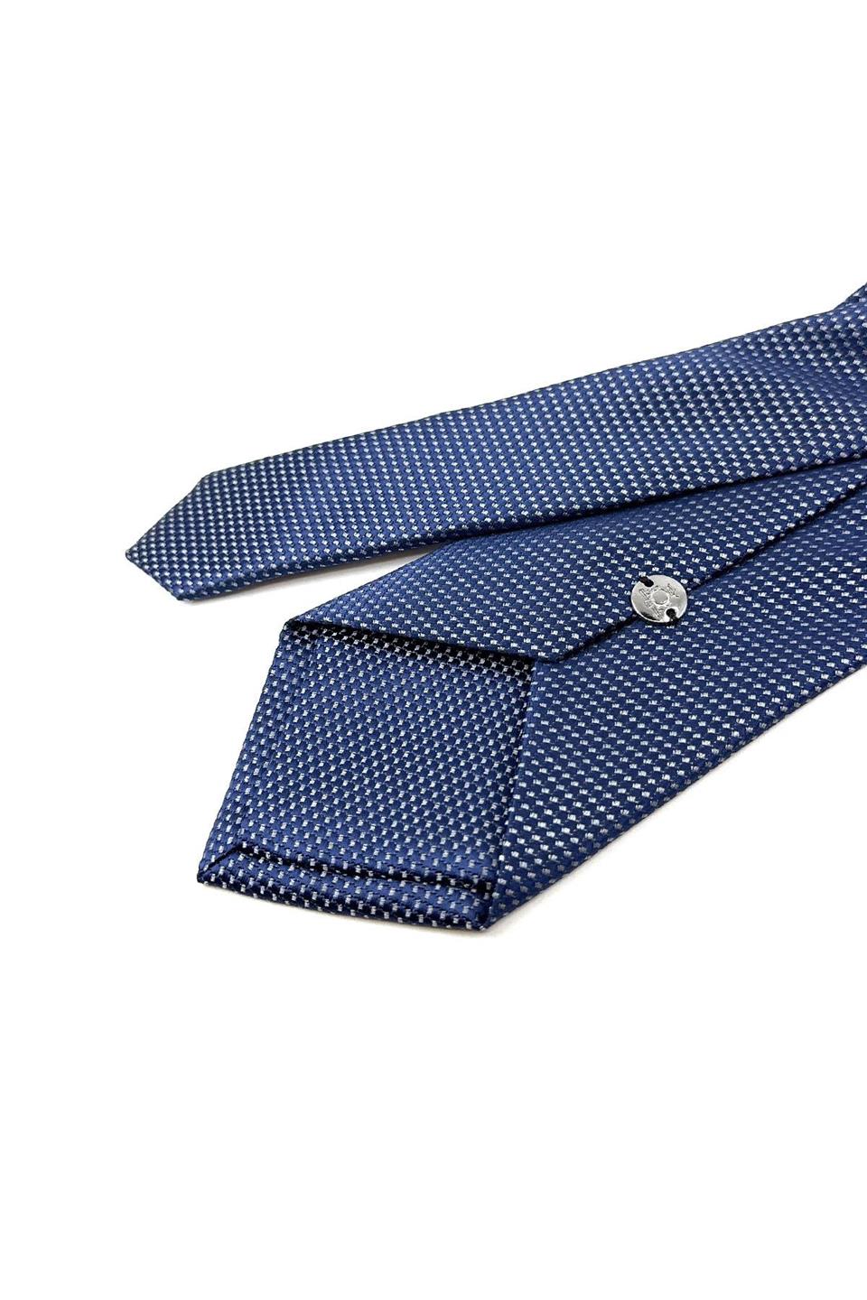 Gri - Lacivert Nokta Desen Mendilli Klasik Kravat KK11148