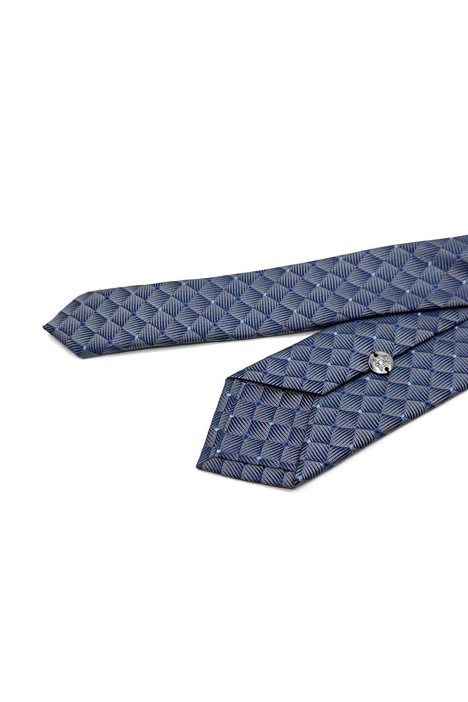 Gri - Mavi Kare Desen Slim Kravat SK7994