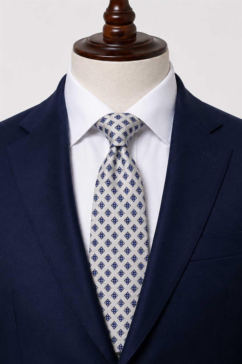Gri Mavi Motif Desen İtalyan İpek Kravat İK2543