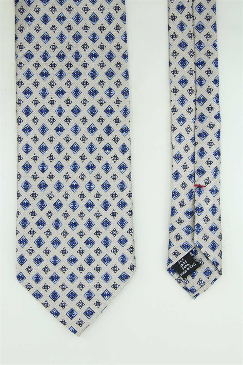 Gri Mavi Motif Desen İtalyan İpek Kravat İK2543