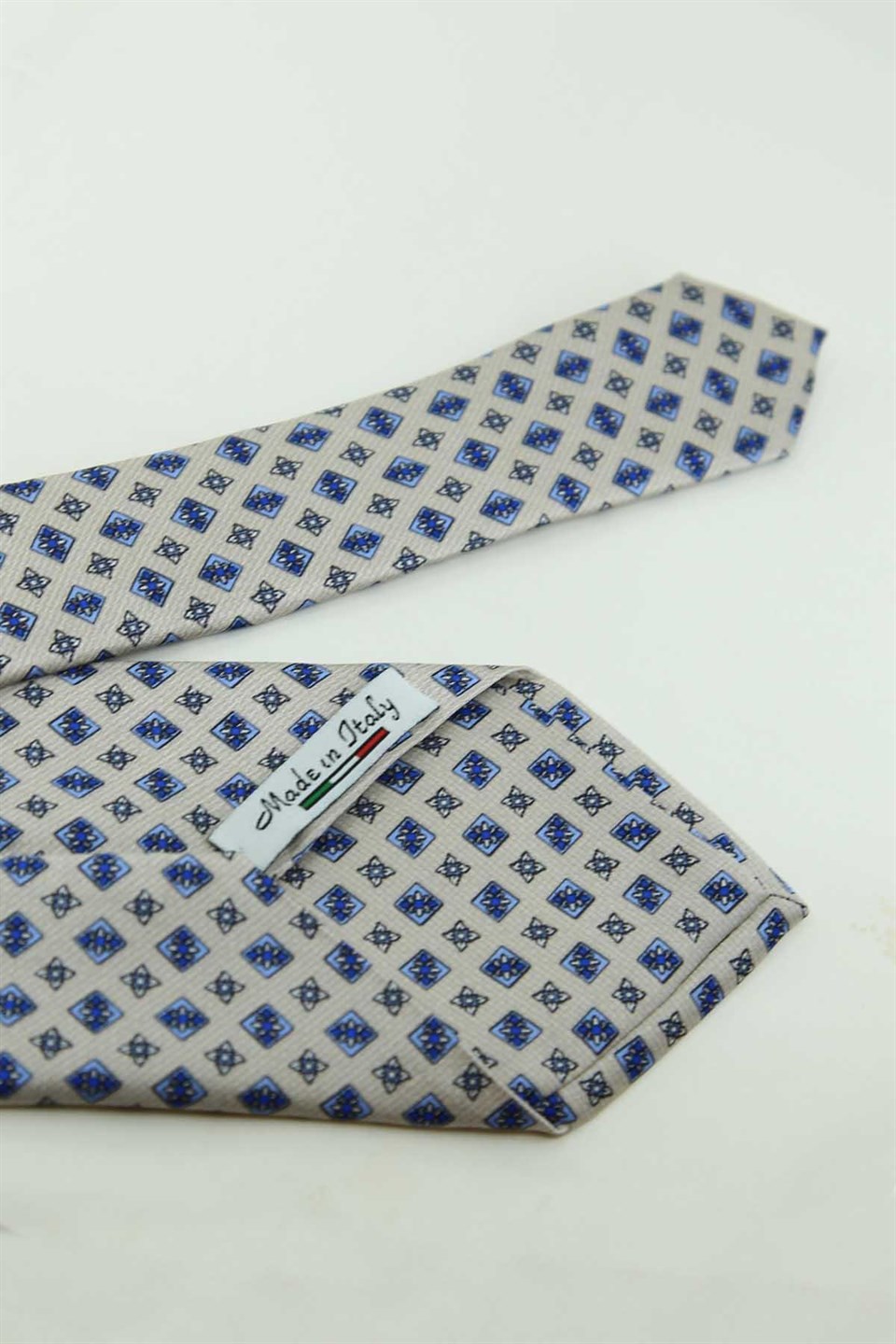 Gri Mavi Motif Desen İtalyan İpek Kravat İK2543