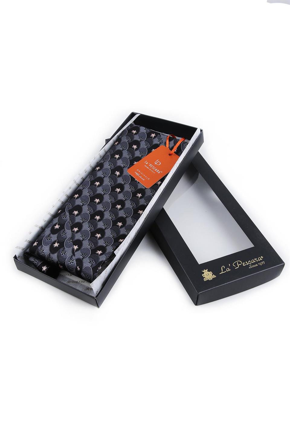 Gri Motif Desen İpek İtalyan Erkek Ascot K434