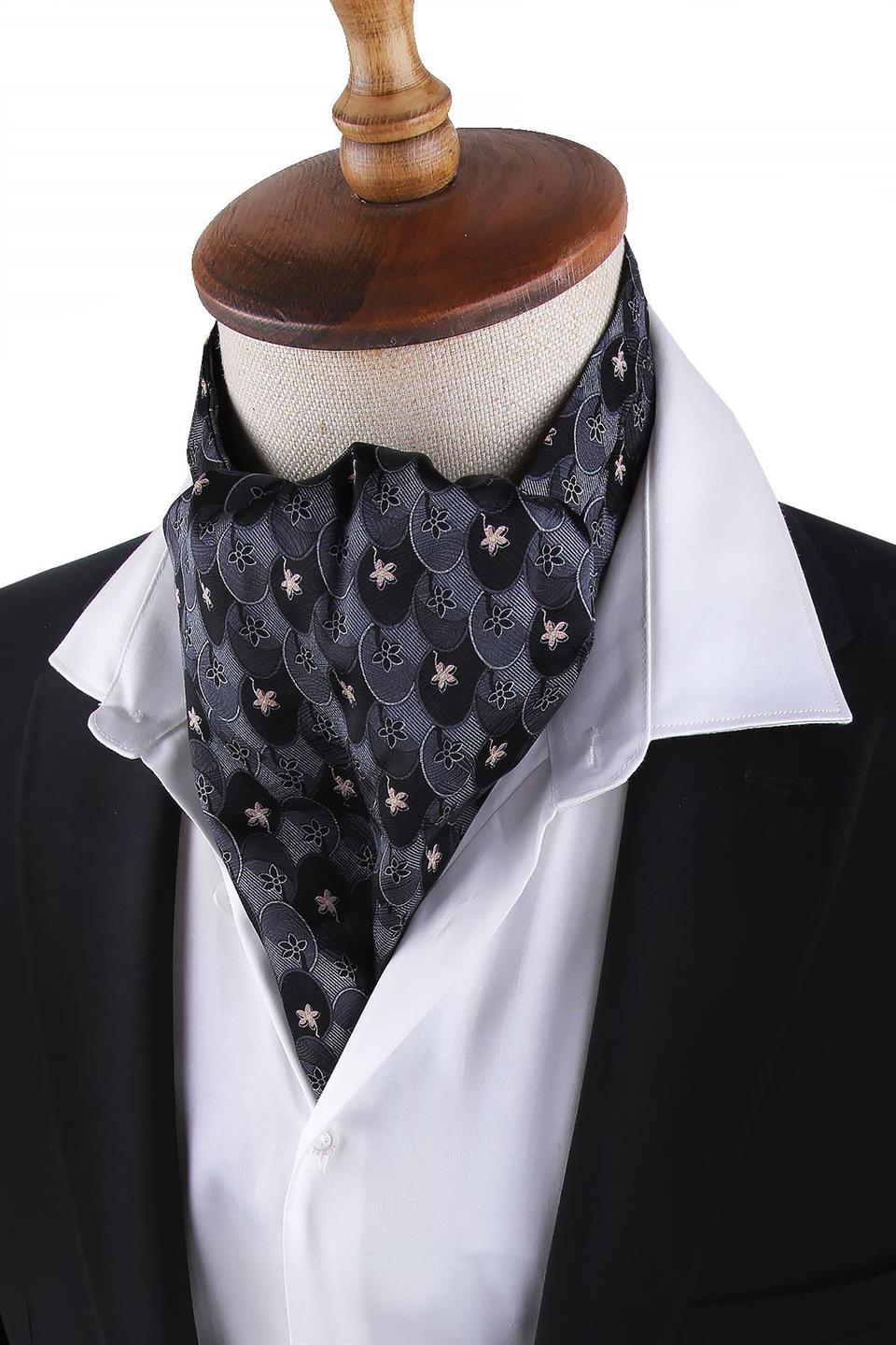Gri Motif Desen İpek İtalyan Erkek Ascot K434
