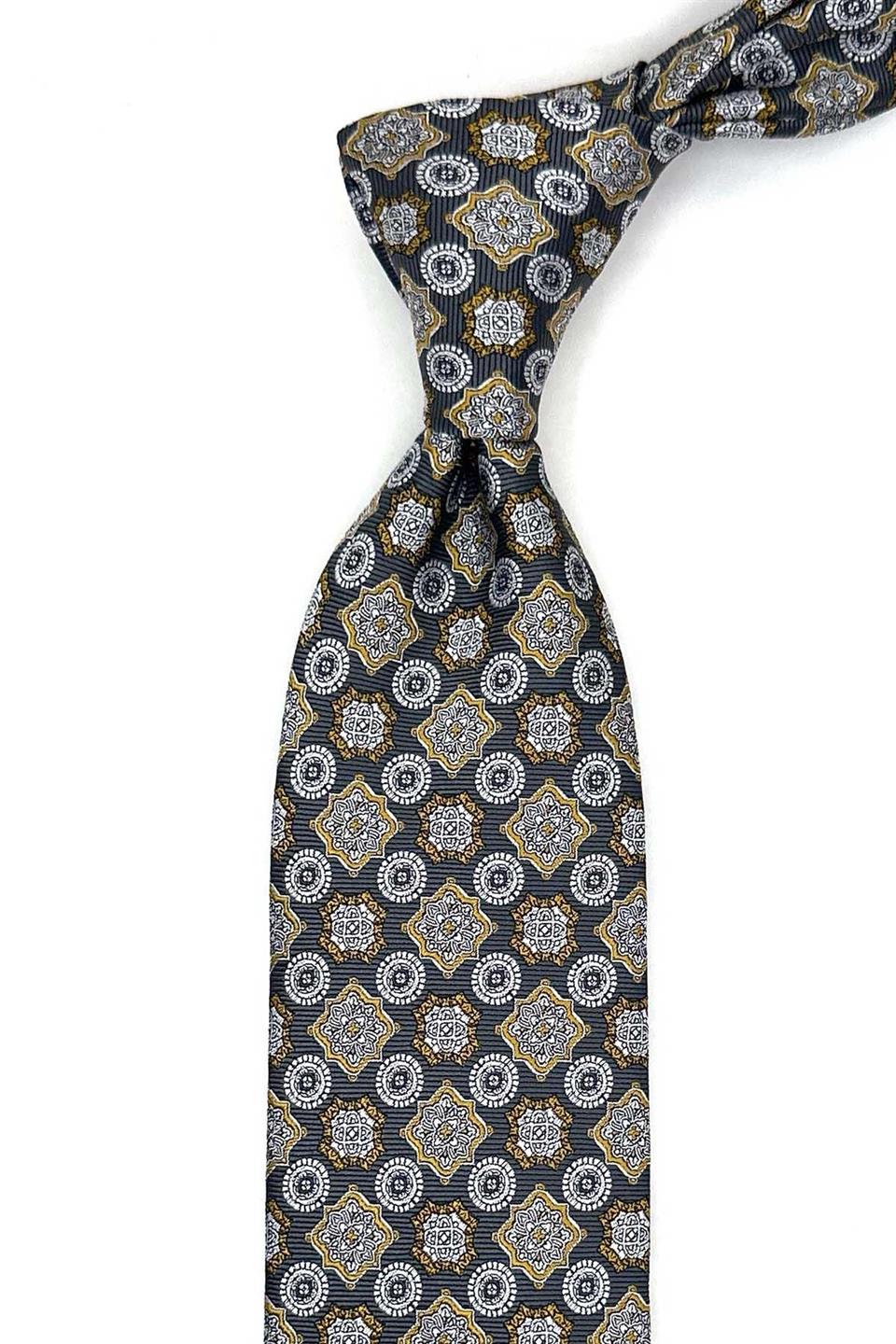Gri Motif Desen Mendilli Klasik Kravat KK12971