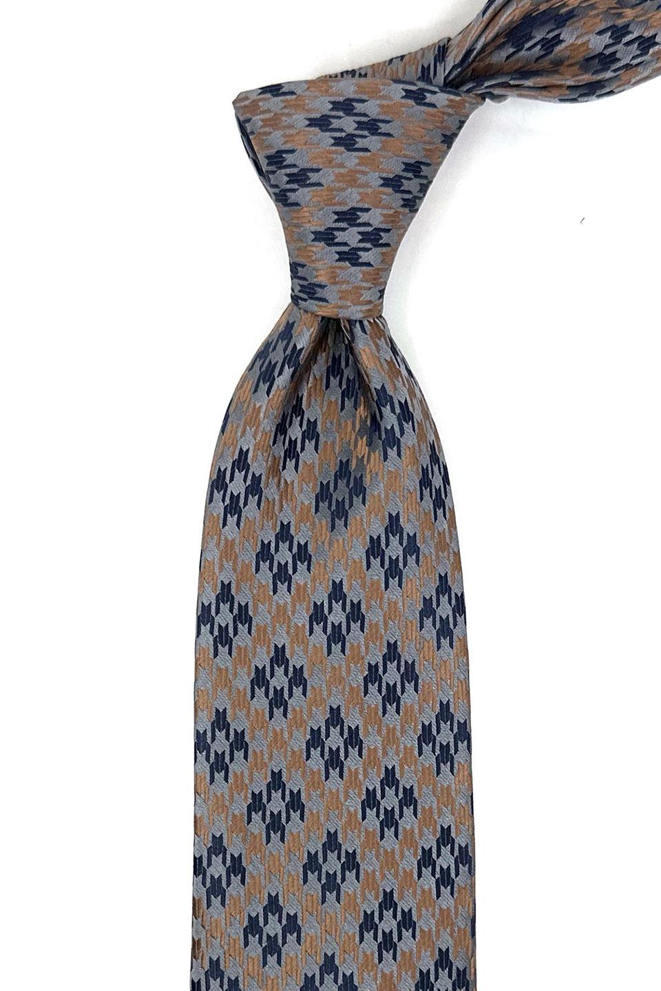 Gri Motif Desen Mendilli Klasik Kravat KK12027