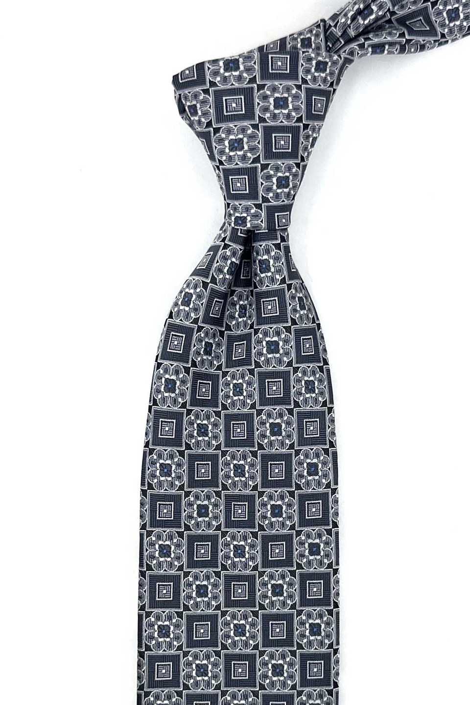 Gri Motif Desen Mendilli Klasik Kravat KK13954