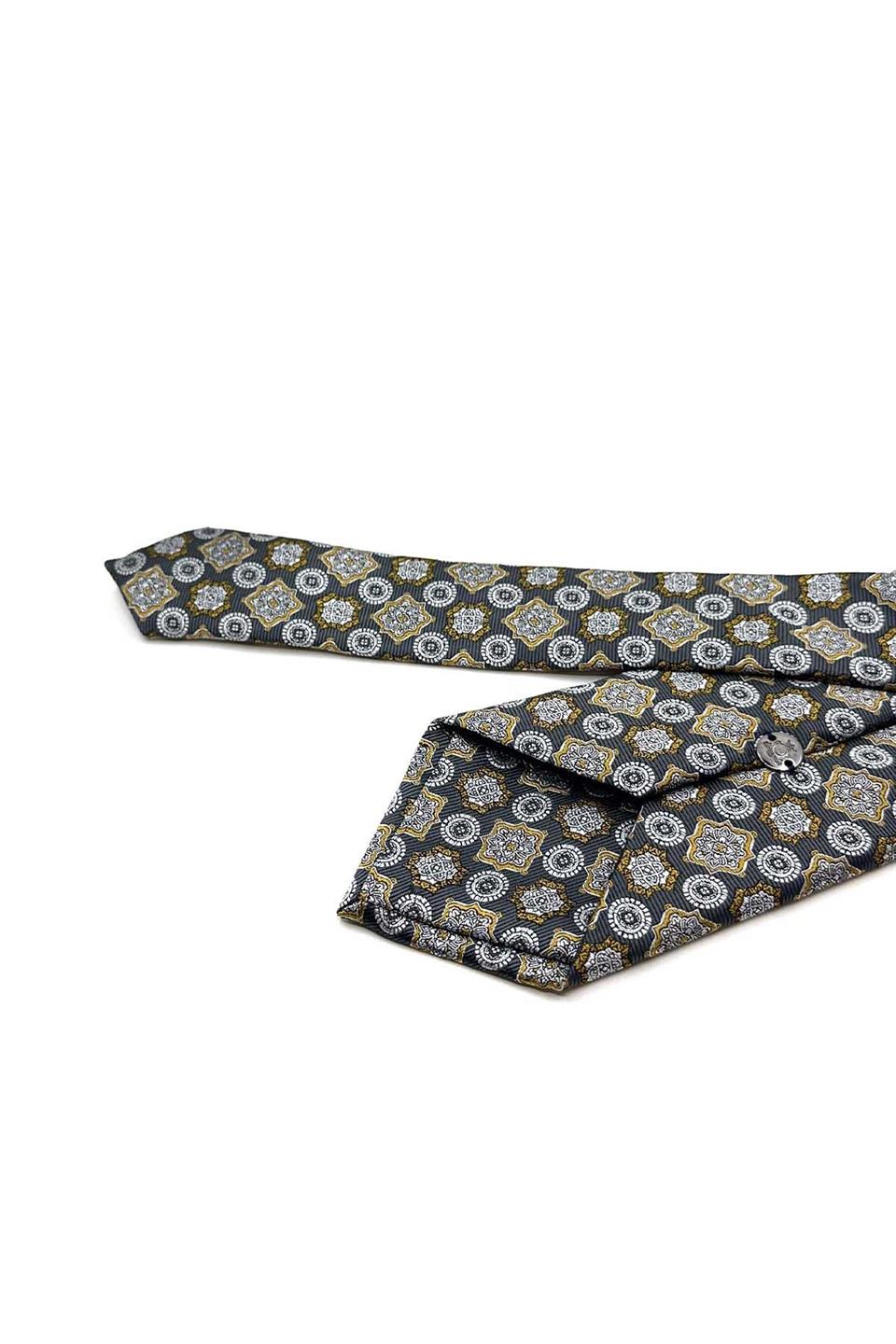 Gri Motif Desen Mendilli Klasik Kravat KK12971