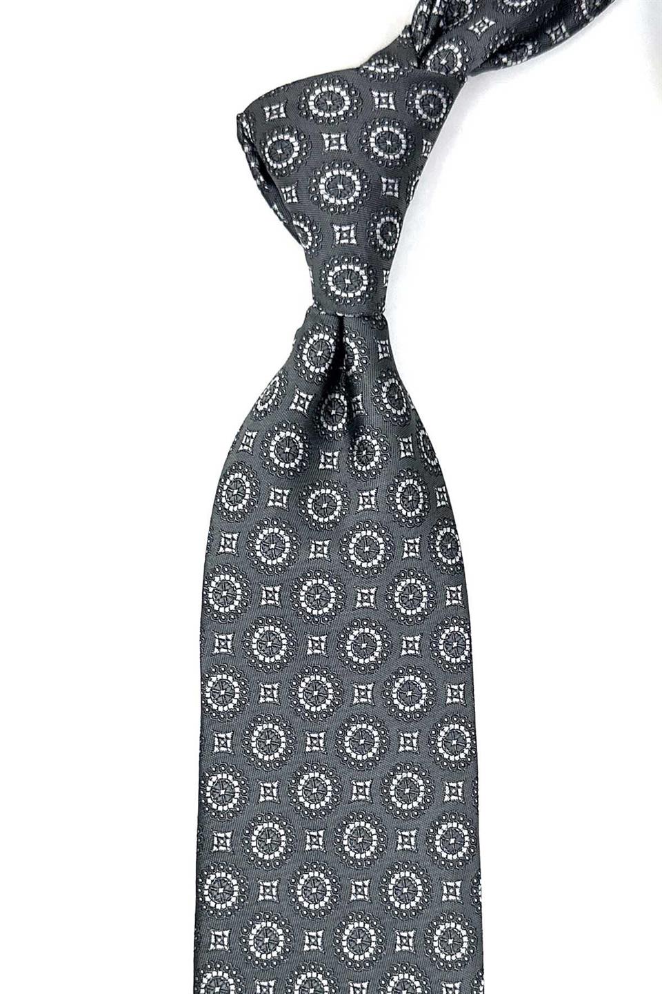 Gri Motif Desen Mendilli Klasik Kravat KK12658