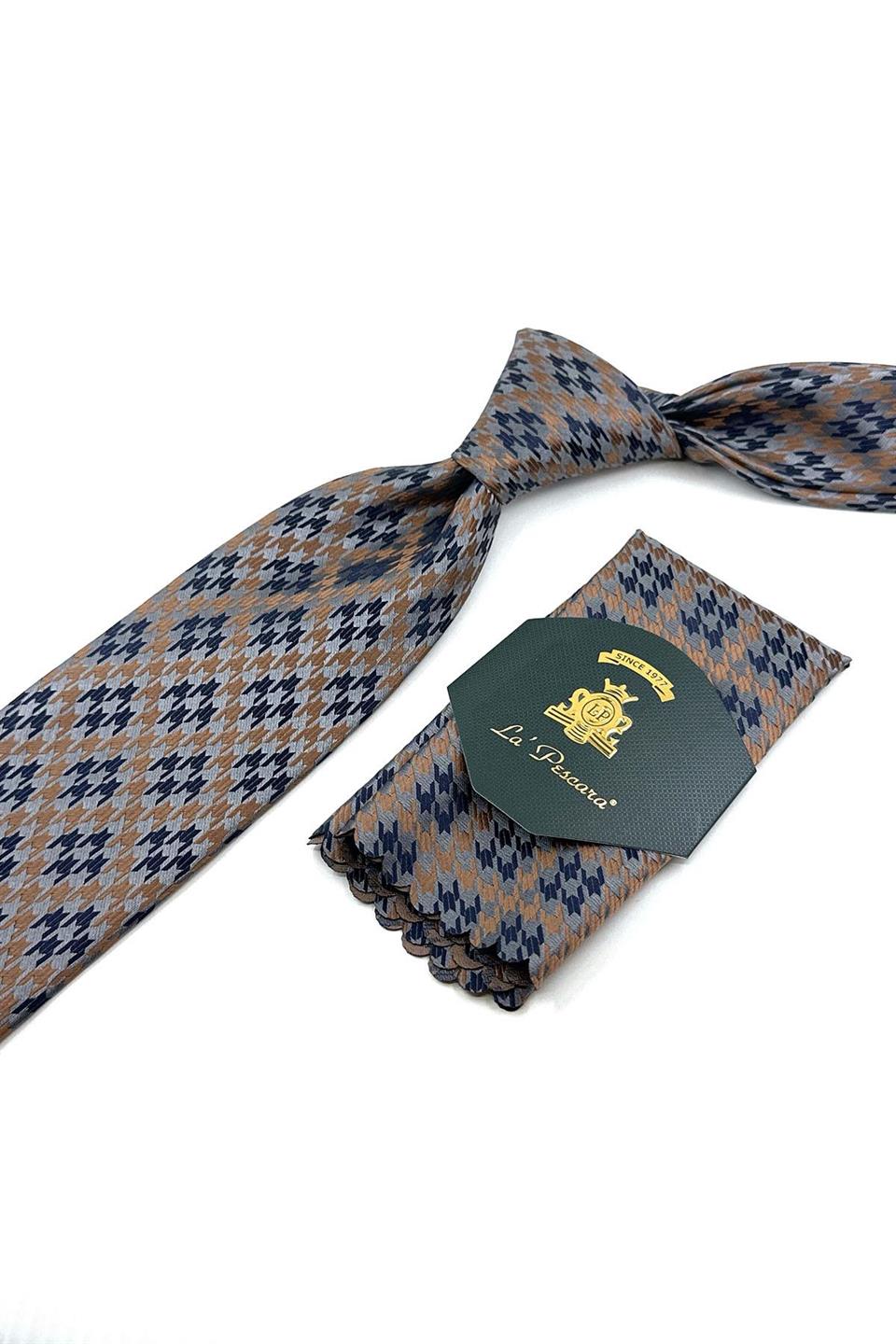 Gri Motif Desen Mendilli Klasik Kravat KK12027