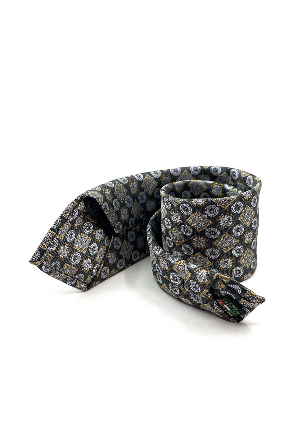 Gri Motif Desen Mendilli Klasik Kravat KK12971