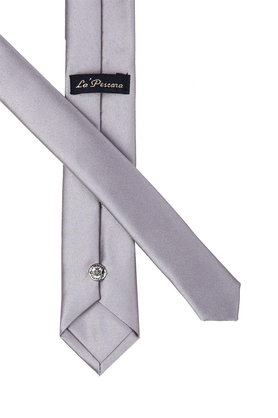 Gri Saten Düz Çok İnce Kravat UST06