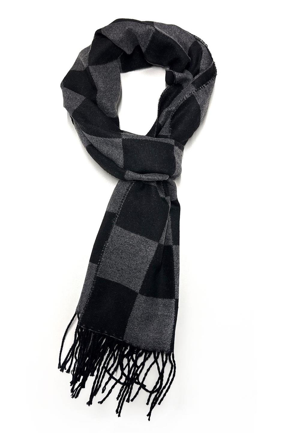 Gri - Siyah Kare Desen Erkek Kaşkol K410