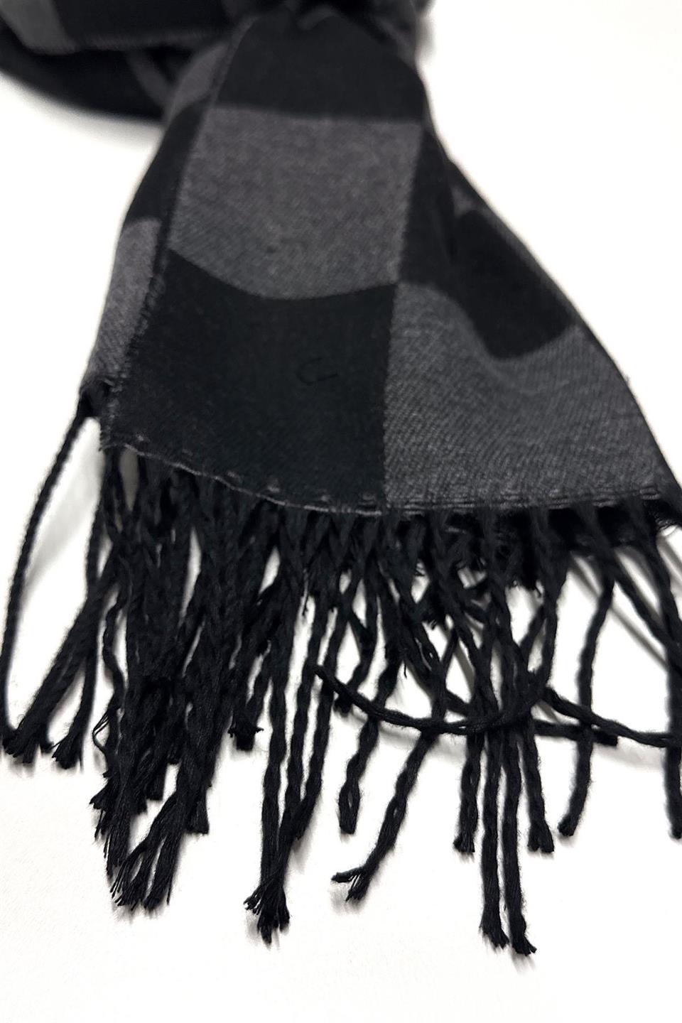 Gri - Siyah Kare Desen Erkek Kaşkol K410