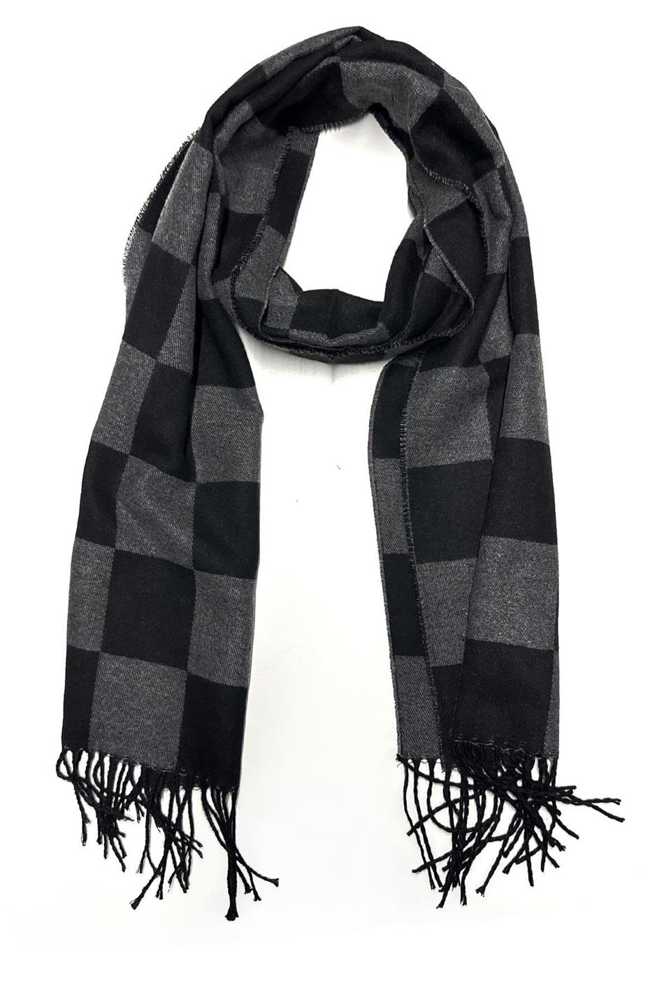 Gri - Siyah Kare Desen Erkek Kaşkol K410