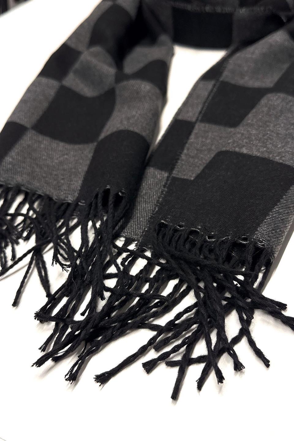 Gri - Siyah Kare Desen Erkek Kaşkol K410