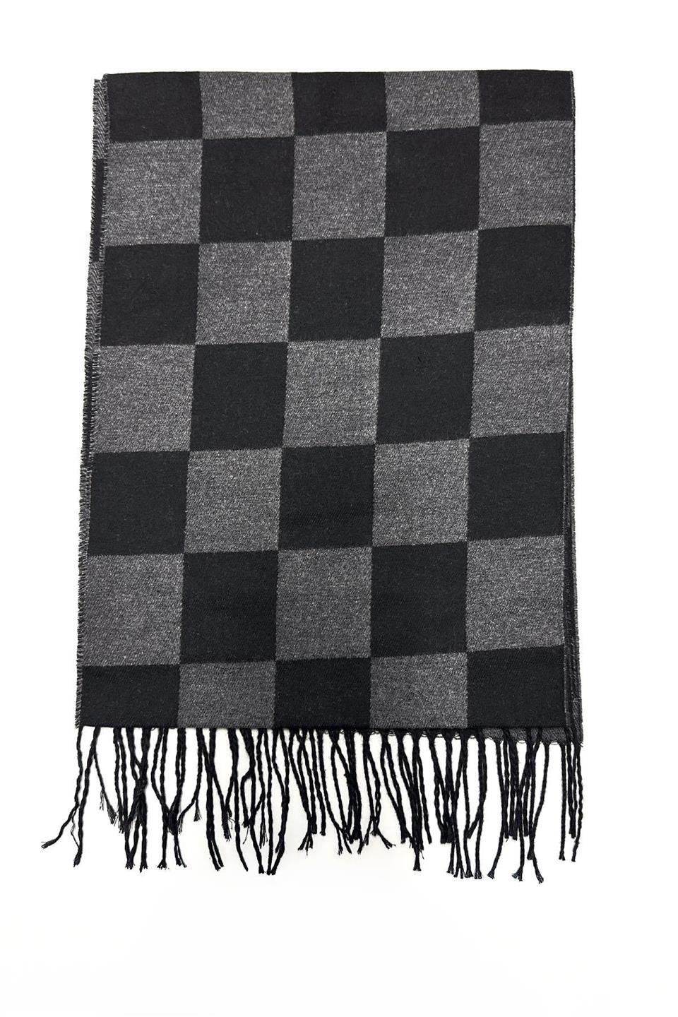 Gri - Siyah Kare Desen Erkek Kaşkol K410