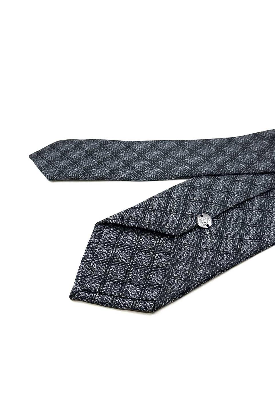 Gri - Siyah Kare Desen Mendilli Klasik Kravat KK12489