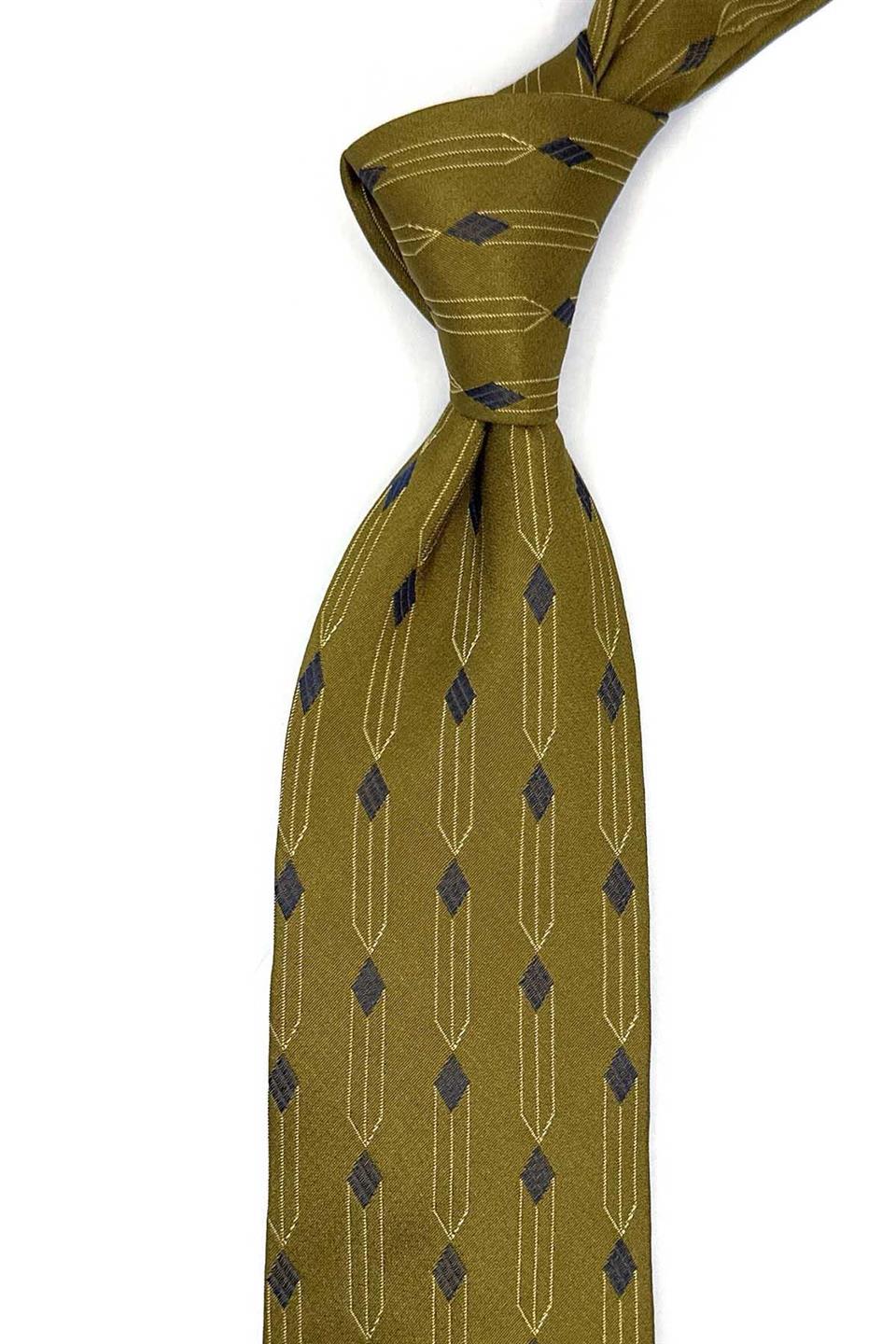 Grotta Style Yeşil Motif Desen İtalyan İpek Kravat İK1839