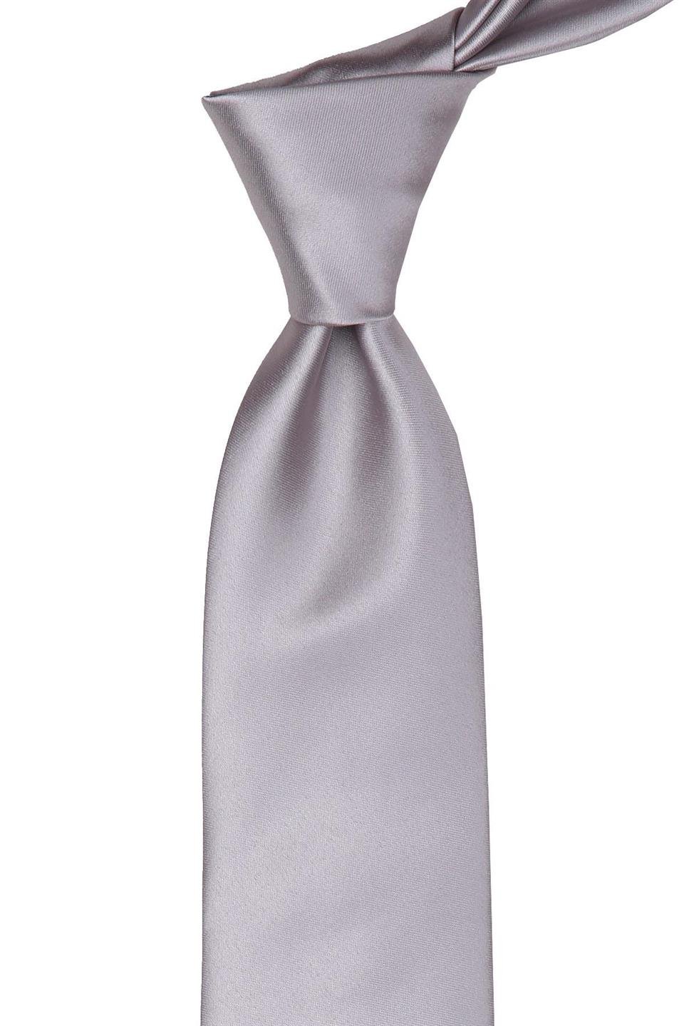 Gümüş Gri Mendilli Düz Saten Kravat 1108