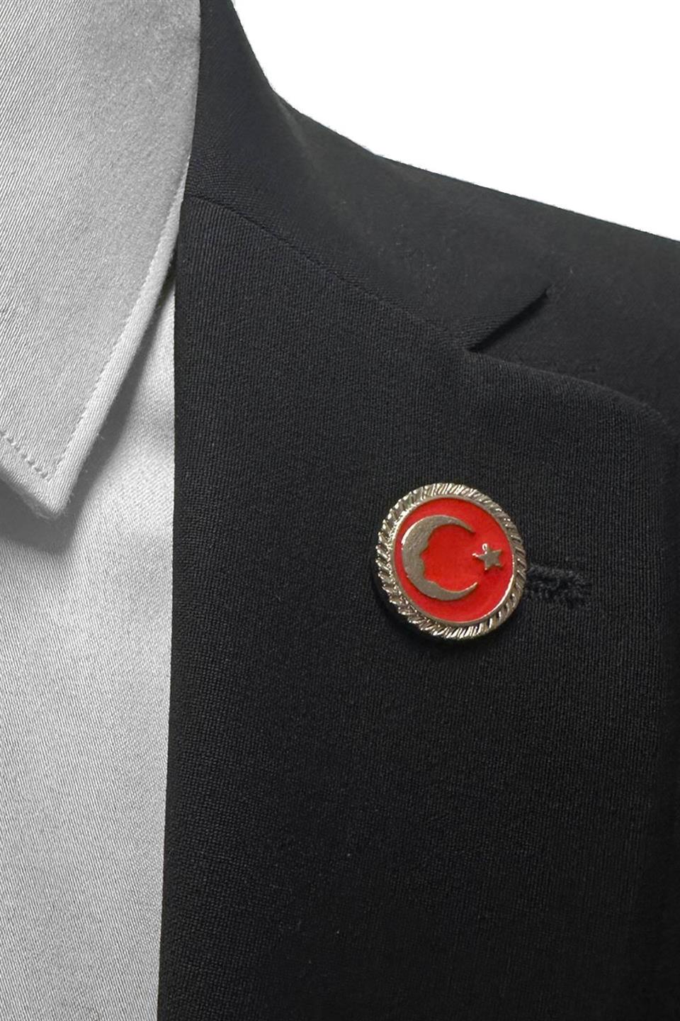 Gümüş Renk Ay Yıldız Atatürk Silüeti Yaka İğnesi YI411
