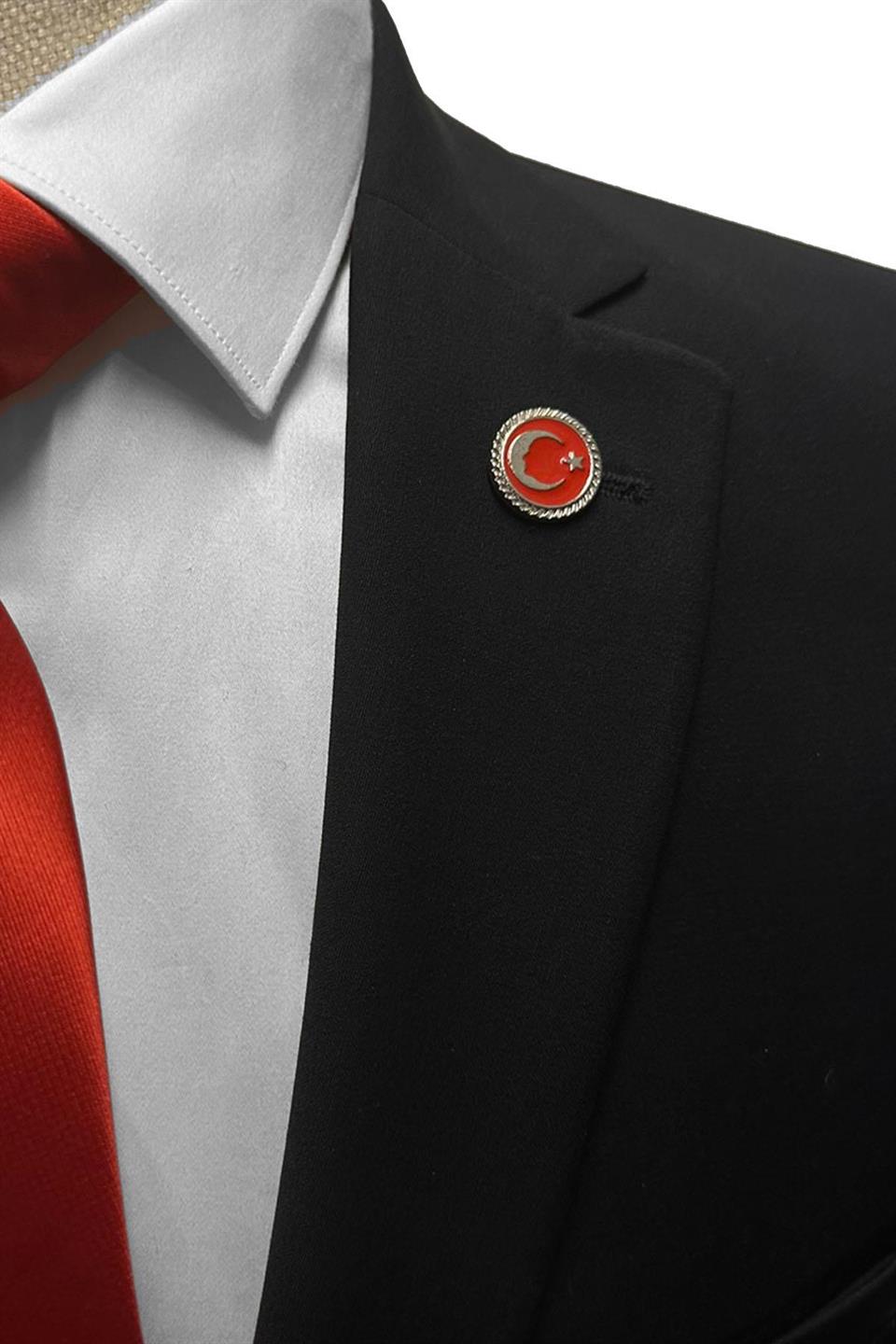 Gümüş Renk Ay Yıldız Atatürk Silüeti Yaka İğnesi YI411