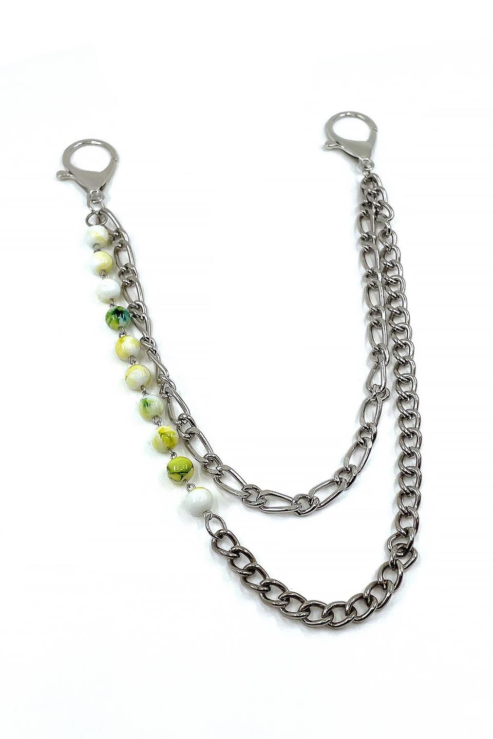 Gümüş Renk Beyaz Sarı Detaylı Pantolon Zinciri PZ88