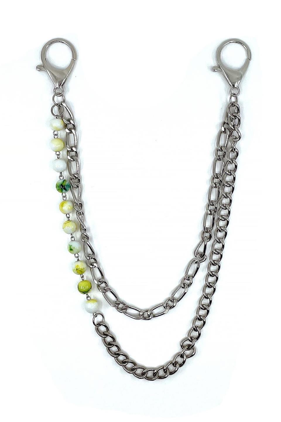 Gümüş Renk Beyaz Sarı Detaylı Pantolon Zinciri PZ88