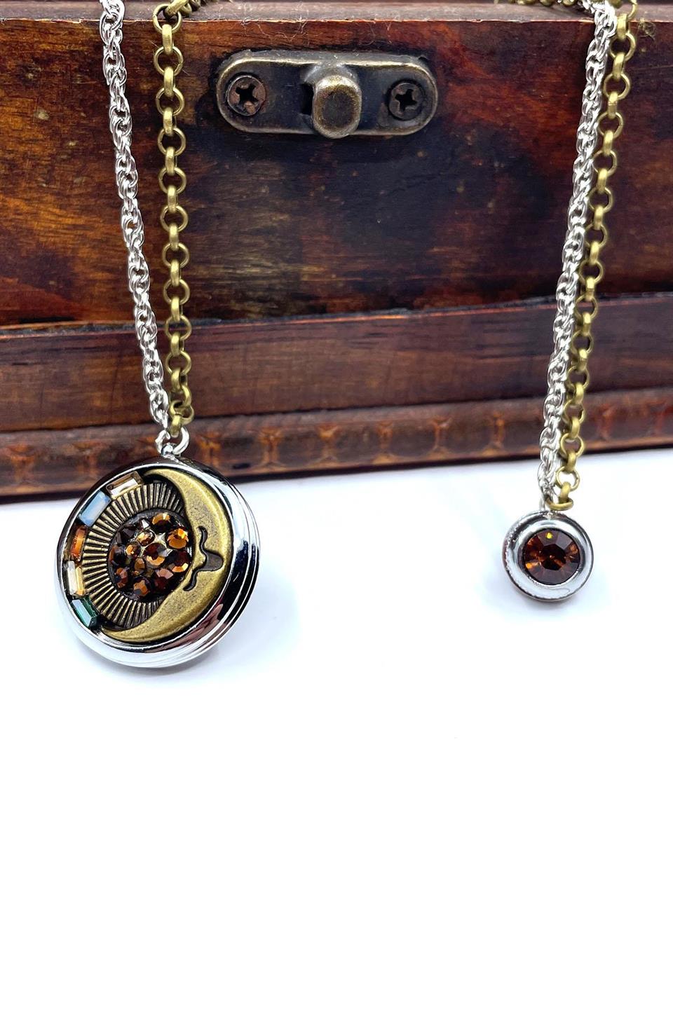 Gümüş Renk Bronz Turuncu Taşlı Ceket Yaka İğnesi YI367