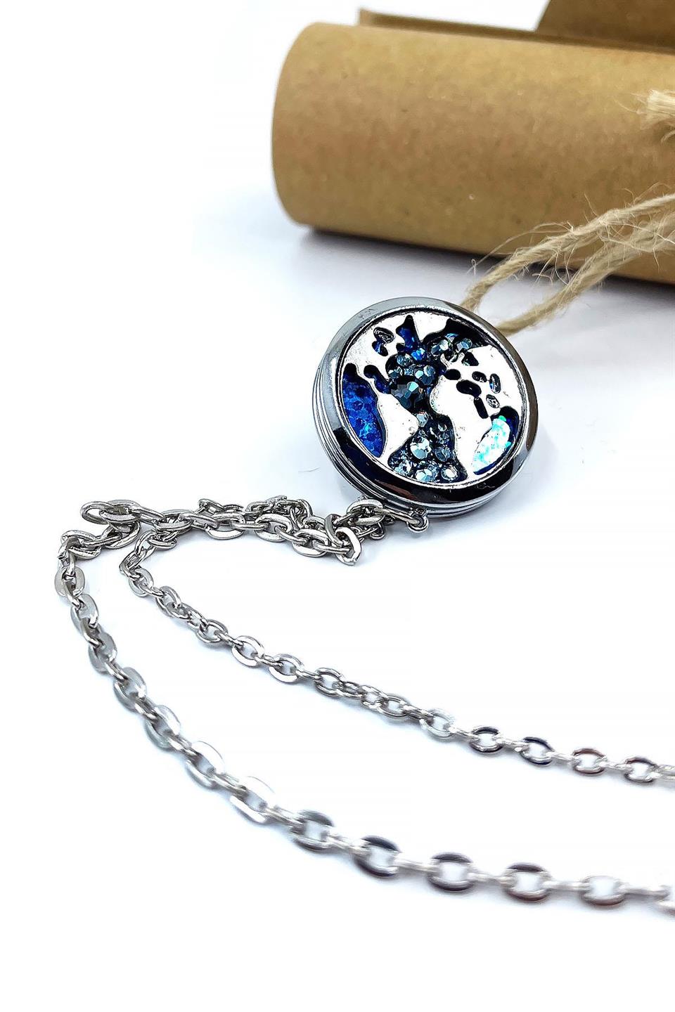 Gümüş Renk Dünya Haritası Mavi Taşlı Ceket Yaka İğnesi YI404