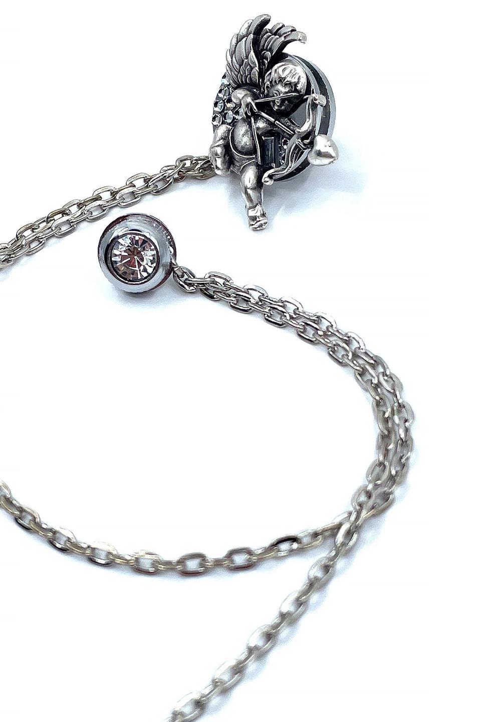 Gümüş Renk Eros Motif Zincirli Ceket Yaka İğnesi YI379