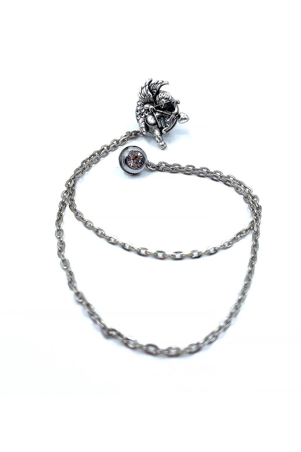 Gümüş Renk Eros Motif Zincirli Ceket Yaka İğnesi YI379