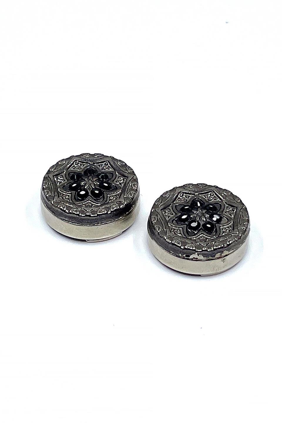 Gümüş Renk Füme Motifli Geçmeli Kol Düğmesi GC74