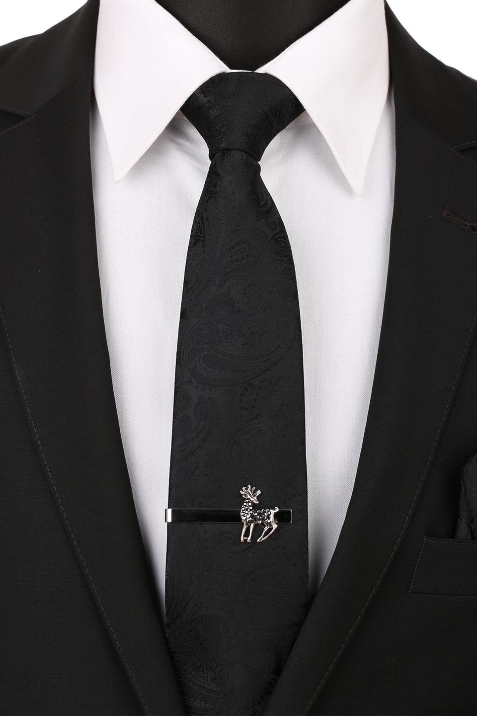 Gümüş Renk Geyik Motif Kravat İğnesi KIY116