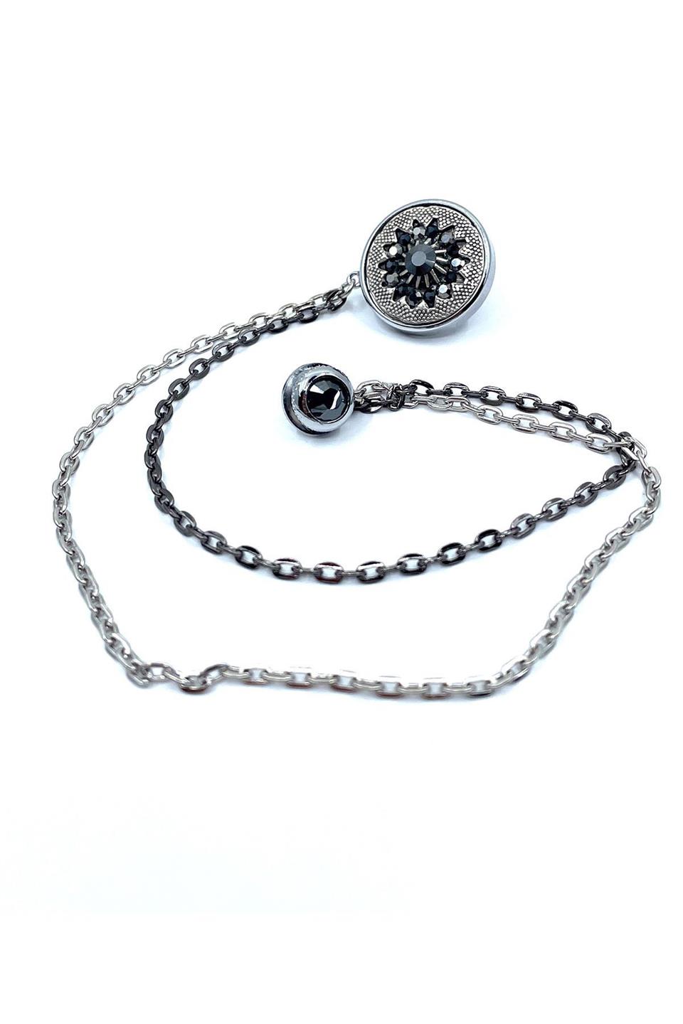 Gümüş Renk Hematit Taşlı Zincirli Ceket Yaka İğnesi YI369