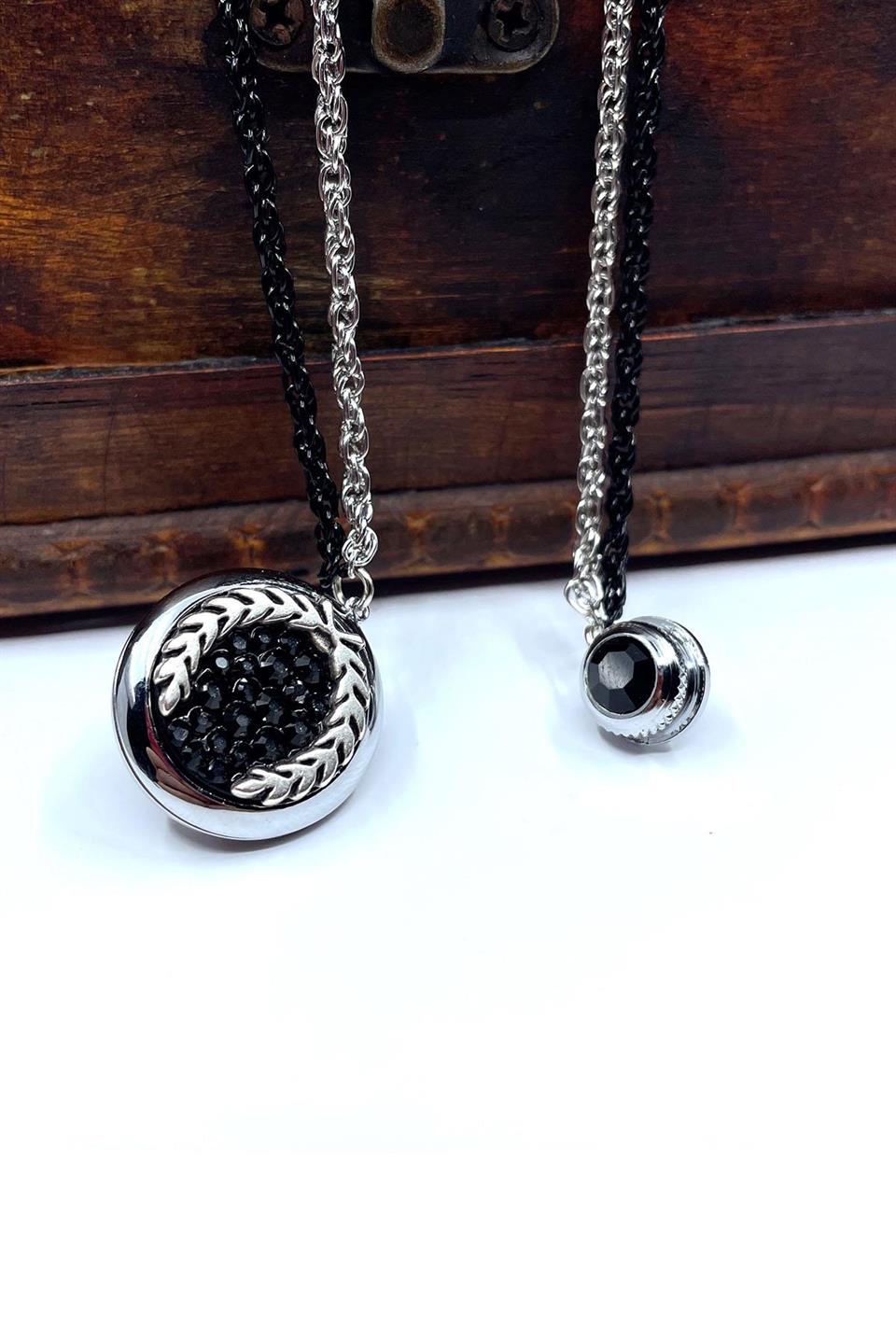 Gümüş Renk Hematit Taşlı Zincirli Ceket Yaka İğnesi YI366