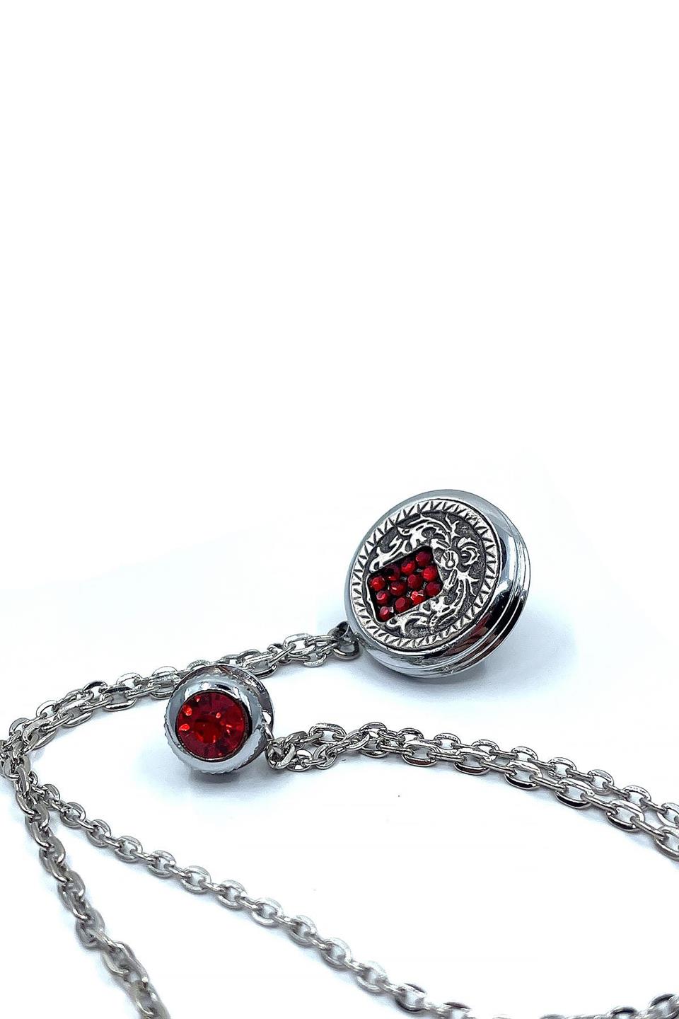 Gümüş Renk Kırmızı Taşlı Ceket Yaka İğnesi YI376