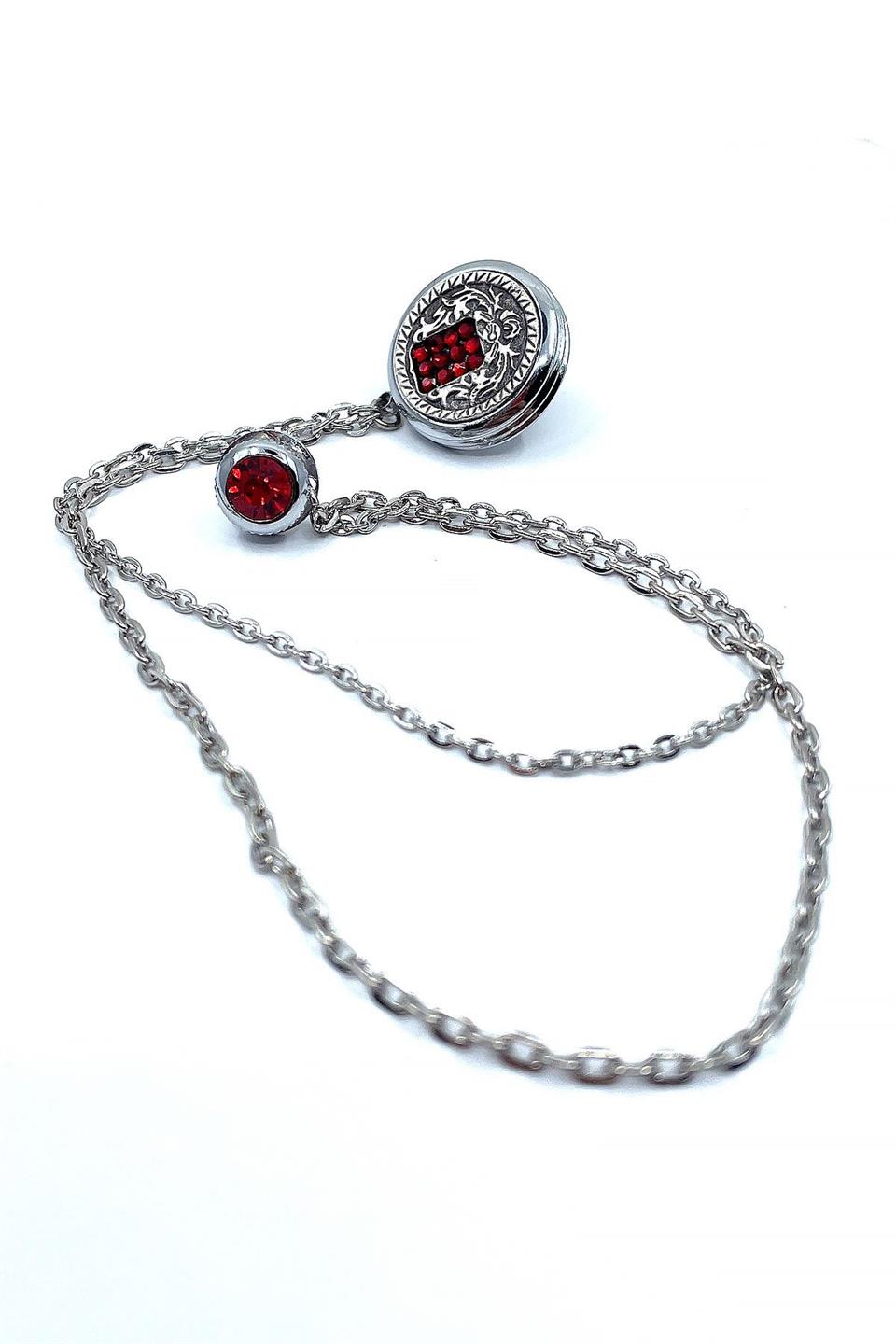 Gümüş Renk Kırmızı Taşlı Ceket Yaka İğnesi YI376