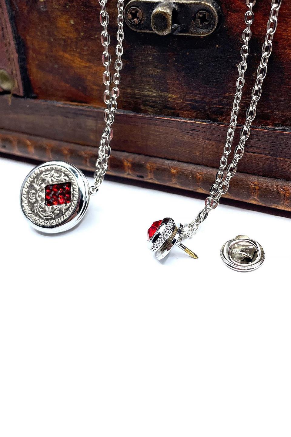 Gümüş Renk Kırmızı Taşlı Ceket Yaka İğnesi YI376