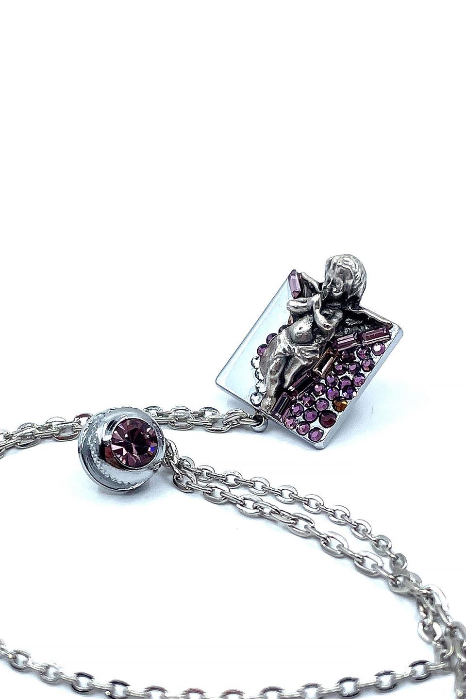 Gümüş Renk Kız Motif Lila Taşlı Ceket Yaka İğnesi YI377