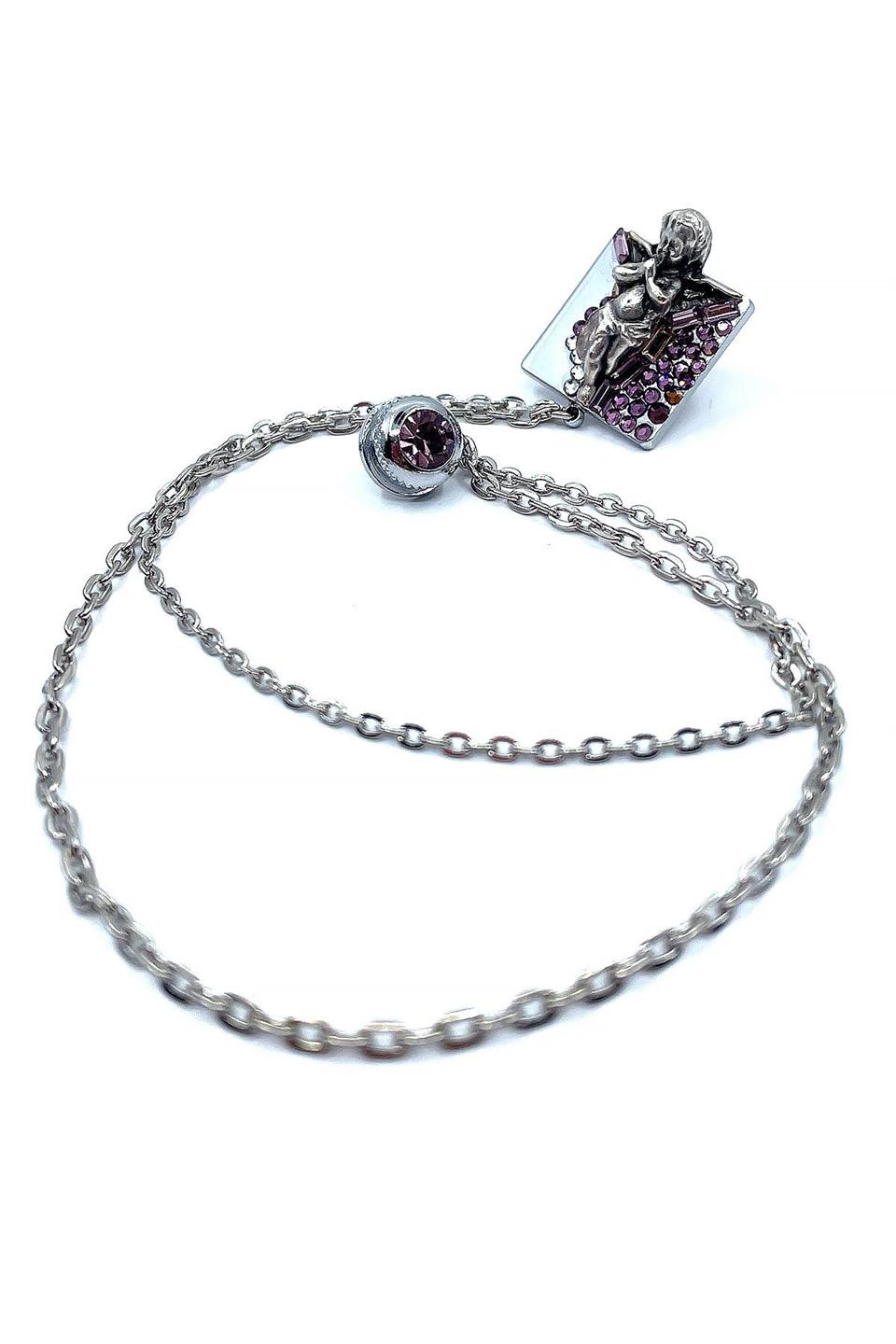 Gümüş Renk Kız Motif Lila Taşlı Ceket Yaka İğnesi YI377