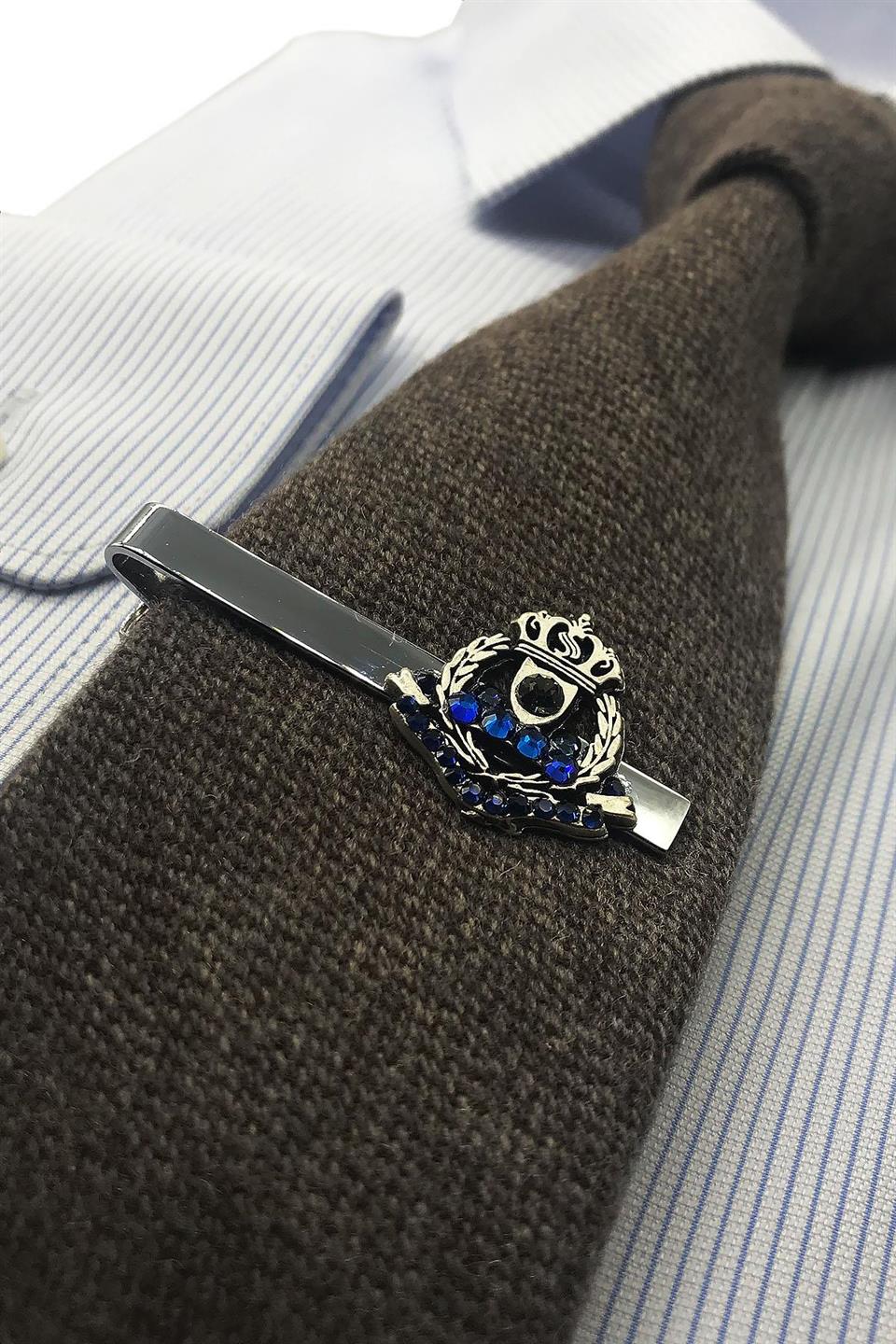 Gümüş Renk Kral Tacı Motif Kravat İğnesi KIY128