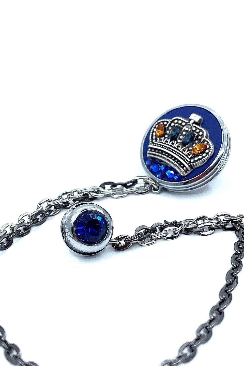 Gümüş Renk Mavi Motif Kral Tacı Ceket Yaka İğnesi YI361