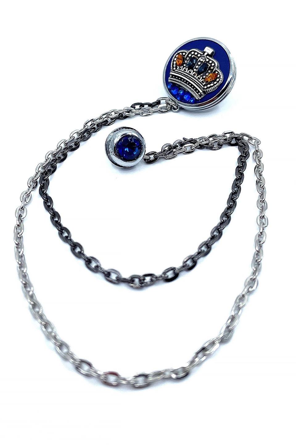 Gümüş Renk Mavi Motif Kral Tacı Ceket Yaka İğnesi YI361