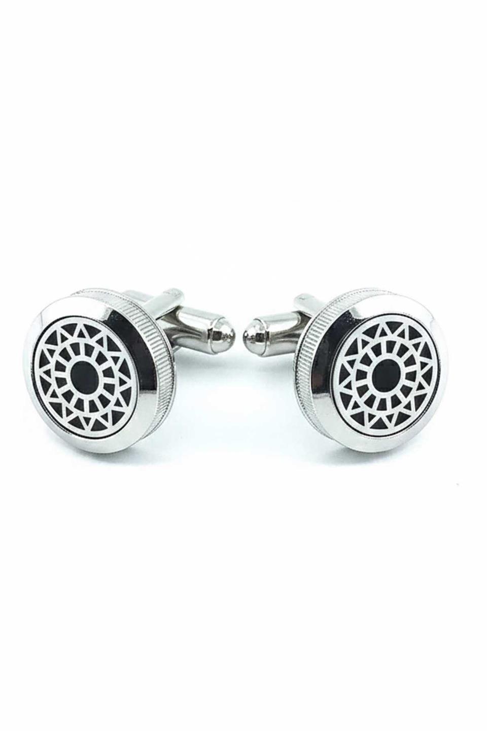 Gümüş Renk Motif Desen Yuvarlak Kol Düğmesi KD1530