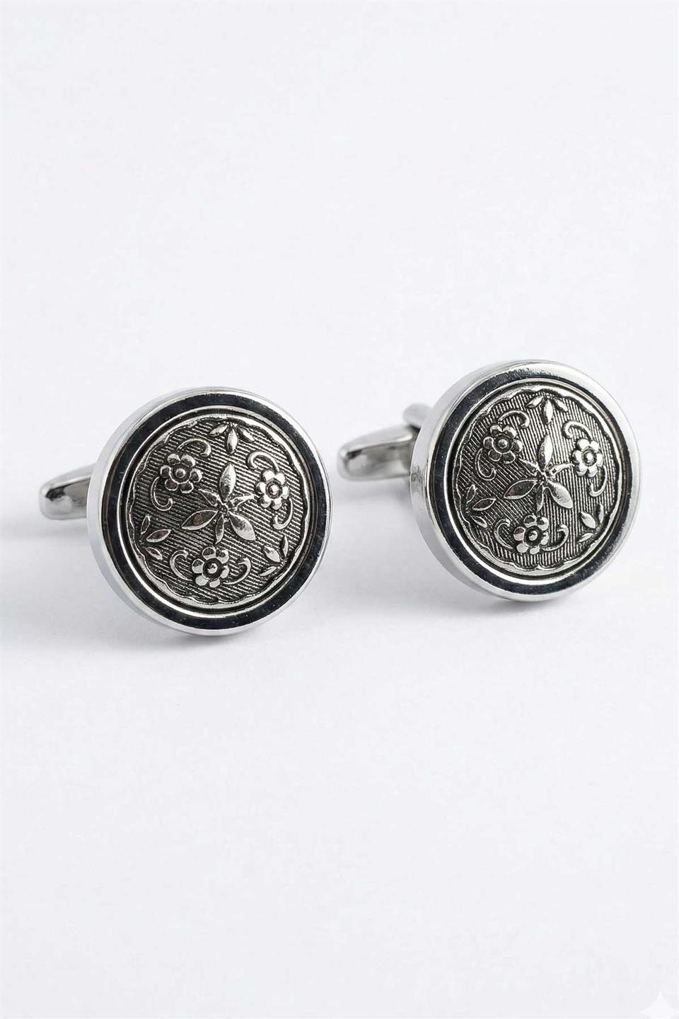 Gümüş Renk Motif Detay Kol Düğmesi KD1474